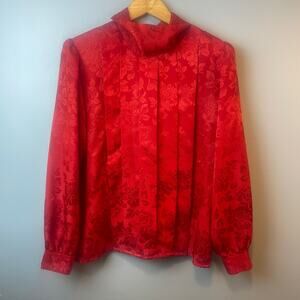 Vintage SK & Company Floral embossing design Long Sleeve Bold Red Vamp Goth